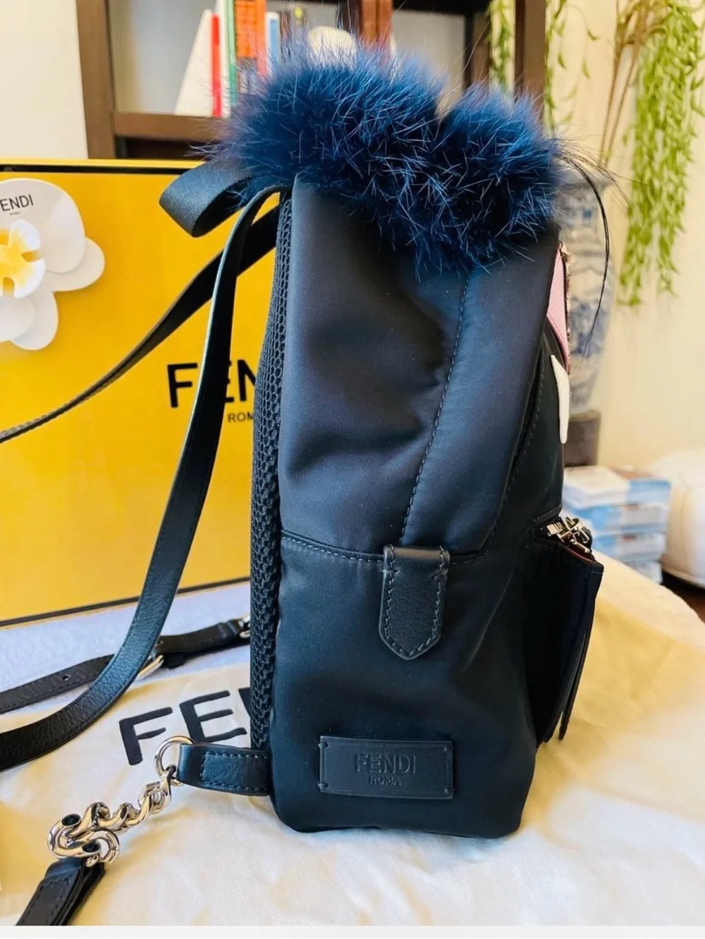 Fendi Mini Monster Eyes Backpack in black,